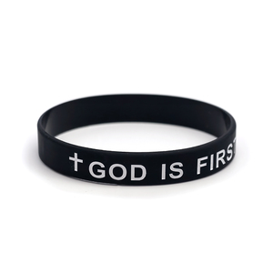 GOD IS FIRST IM SECONDクリスチャンクロスシリコーンゴムリストバンドJesus Faithジュエリーカップルブレスレットプロモーションリストバンド - Product Image 5