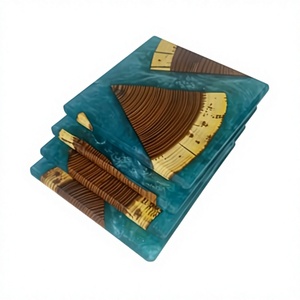 New Arrival Classic Wood Resin Tea Coasters Set with Holder <b>for</b> Drinks Eco Friendly Kitchen Wedding Restaurant Use Coaster Set - Product Image 1