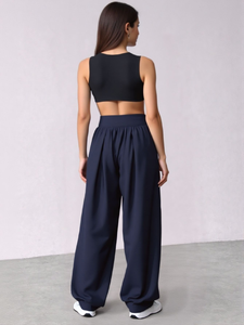 Pantaloni a Vita Alta a Gamba Larga in Tinta Unita, Lunghezza Intera, Vita Elastica, Traspiranti in Spandex e Poliestere, Abbigliamento Sportivo Casual da Donna - Product Image 2