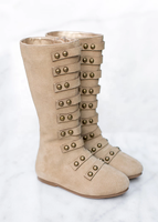 Bottes militaires en daim brun pour enfants en bas âge avec lanières à la mode en laiton antique, extra hautes, doublées de satin, bottes d'automne pour filles
