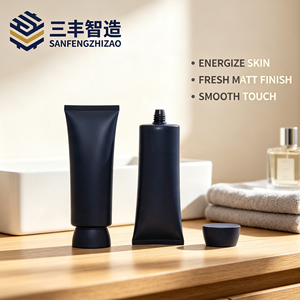 Matte Black Empty PE Squeeze Tube With <b>Thin</b> Flat Nozzle & Trapezoidal Matte Black Cap For Custom Facial Cream - Product Image 4