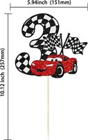 1 Stück Rennwagen 3. Geburtstag Tortendekoration Glitzer 3. Rennwagen Geburtstagstorten-Topper Dekoration für Rennwagen-Schachbrettfahne Themenparty