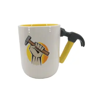 Creative handle wholesale advertising mug custom 3d thor hammer shaped handle ceramic tools mug