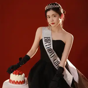 새시 생일 축하 소녀 여왕 새시 티아라 파티 용품 라인 석 크라운 새시 소녀 21st 30th 40th 50th 생일