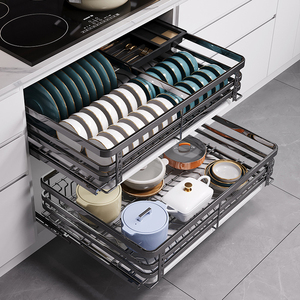 Escurridor de Platos Extraíble de 2 Niveles, Diseño Moderno, Impermeable, Acero Inoxidable 304, Cierre Suave, Cajón Deslizable, Almacenamiento de Cocina - Product Image 5