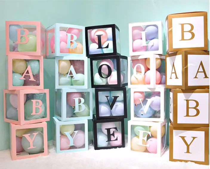 4PCS 화이트 핑크 아기 사랑 편지 투명 풍선 상자 베이비 샤워 소년 소녀 생일 신부 웨딩 파티 용품 장식