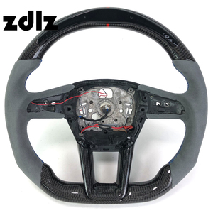 Volant personnalisé en cuir suédé gris avec LED et fibre de carbone pour <span class=keywords><strong>Audi</strong></span> A6 A3 A4 A5 A7 C7 C8 Q5 Q7 Q3 RS3 RS4 RS8 2021 <span class=keywords><strong>2022</strong></span> - Product Image 1