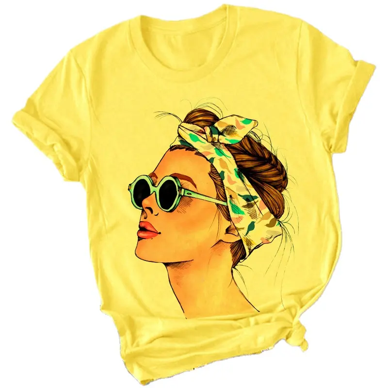 T-shirt à manches courtes pour femme, imprimé, décontracté, Harajuku, Streetwear, jaune, grande taille