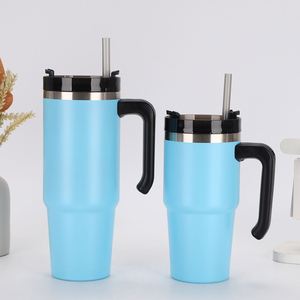 Gobelet isotherme de voyage en acier inoxydable de 30 oz à haute durabilité avec poignée et couvercle à paille - Product Image 4