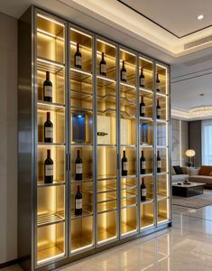 Vinoteca Moderna de Lujo Personalizada, Independiente, con Puerta de Vidrio Templado e Iluminación LED, para Almacenamiento en Villas, Hoteles, Bares y Hogares, OEM/ODM, con Iluminación Ambiental LED - Product Image 4