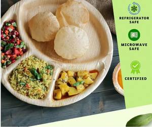 Assiette à dîner jetable biodégradable en feuille de palmier, 12 pouces, ronde, à 4 compartiments, respectueuse de l'environnement, pour les fêtes et les restaurants - Product Image 3