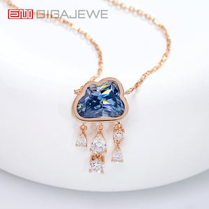 Collana GIGAJEWE in Oro Rosa Massiccio 9K/14K/18K con Moissanite Naturale Blu Taglio Nuvola 9.5*7 MM 3ct, Collana Nuvola di Pioggia, Regalo - Product Image 1