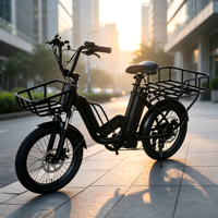 Vélo électrique à 2 roues, 7 vitesses, cadre en acier, batterie au lithium, vélo cargo électrique, double batterie, capacité de charge de 200 kg pour la livraison de nourriture