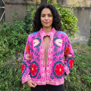 Veste en velours pour femme, imprimé floral, col rond, manches longues, style ethnique artisanal, pour l'hiver/le printemps, boutonnée, cadeau pour elle - Product Image 1