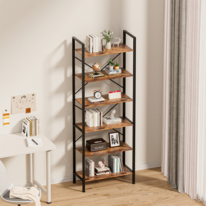 Librero Moderno de Metal y Madera <span class=keywords><strong>con</strong></span> 6 Estantes, Independiente, Duradero, Ahorra Espacio, Personalizable para Hogar, Oficina, Apartamento, <span class=keywords><strong>Dormitorio</strong></span> - Product Image 1