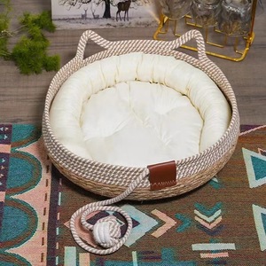 Rattan Cat Bed Woven Pet Bed All Seasons Minimalist Style Cat Supplies With Cushion For Indoor Cats - Product Image 3