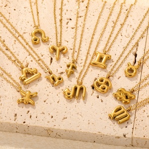 Collar con Colgante de Cadena de Eslabones de Acero Inoxidable Chapado en Oro PVD de 18K, Joyería de Moda, Collares con Diseño de Burbuja de los 12 Signos del Zodíaco para Mujer - Product Image 1