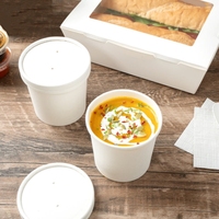 Tazón de Sopa Desechable Biodegradable de Papel de Una Sola Pared para Restaurante, con Tapa a Prueba de Fugas, Apto para Microondas, Contenedor de Alimentos para Llevar