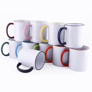 RubySub M091 Tazas de Café Esmaltadas de 11oz con Borde y Asa de Colores, en Blanco para Sublimación, Proveedor Mayorista - Product Image 1