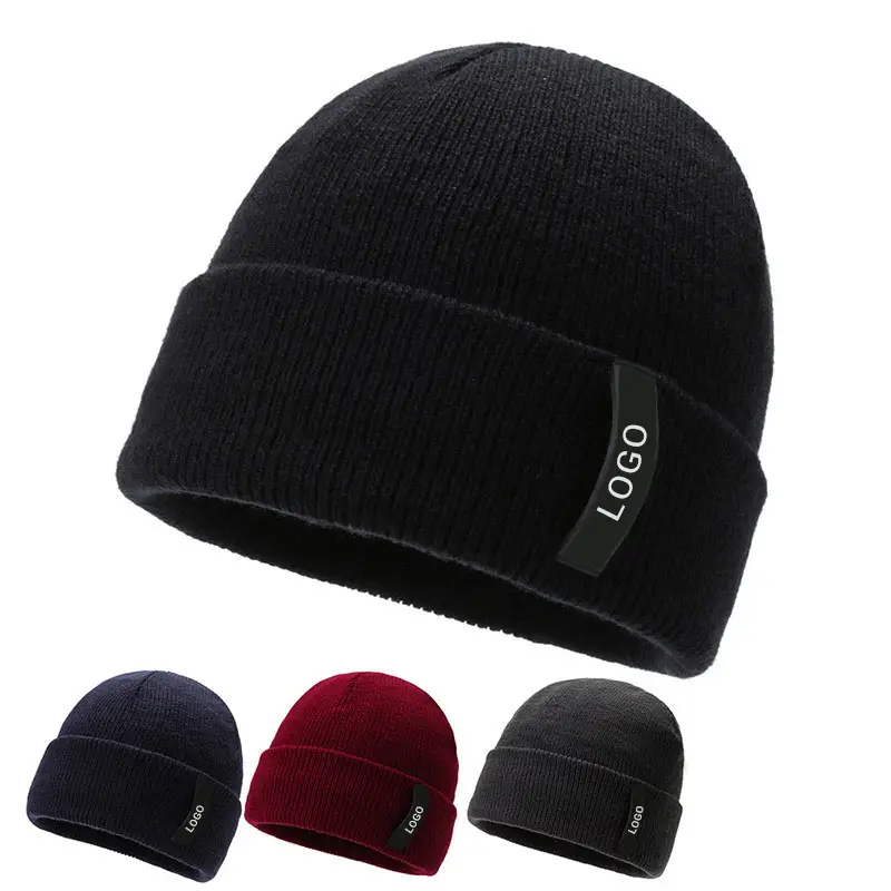 Sombreros de invierno cálidos con tu logotipo para mujer, bordado personalizado gorrito, gorros de punto, Unisex