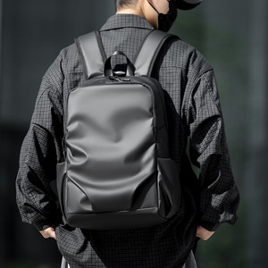 Men's <b>Backpack</b> <b>Large</b> Capacity Waterproof Black 15 Inches Business Travel Commuting Style Solid Color Coating Lining Polyester - Product Image 3