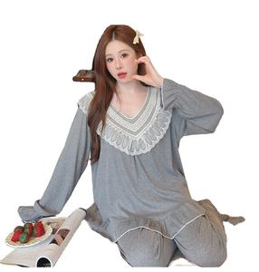 Indumenti da notte modali da donna autunnali moda pantaloni larghi a maniche lunghe <span class=keywords><strong>con</strong></span> scollo a V Set abbigliamento per la casa <span class=keywords><strong>con</strong></span> imbottitura sul petto abito di grandi dimensioni 5XL - Product Image 1