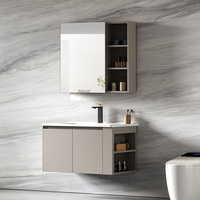 Meuble-lavabo mural moderne avec miroir LED et rangement latéral, armoire flottante pour salle de bain résidentielle et hôtelière
