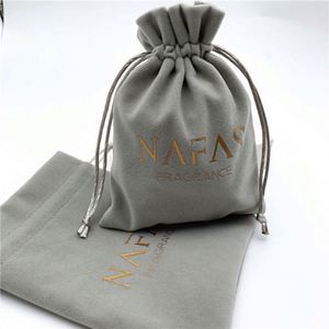 QC Brand Grey Reusable Plush Velvet Perfume Gift <b>Drawstring</b> <b>Bag</b> Protective <b>Canvas</b> Pouch Rope Handle 13x16cm for Cosmetics - Product Image 4