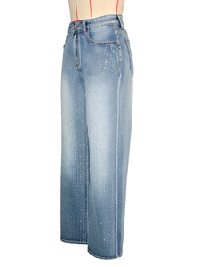 Jeans <span class=keywords><strong>Casual</strong></span> da <span class=keywords><strong>Donna</strong></span> dal Design <span class=keywords><strong>Chic</strong></span> 2026 con Strass, Pantaloni Dritti in Denim alla Moda - Product Image 1