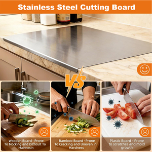 KITCHENCARE <span class=keywords><strong>Tagliere</strong></span> <span class=keywords><strong>in</strong></span> <span class=keywords><strong>Acciaio</strong></span> Inox 304 con Bordo 40x30cm, Resistente per Impastare e Cucinare - Product Image 3