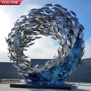 Scultura di pesce in acciaio inossidabile grande statua commerciale all'aperto