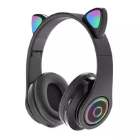 Headphone Nirkabel Baru Lampu RGB Telinga Kucing Hadiah untuk Anak Perempuan Headset Hifi Stereo Bass Headset Anak-anak