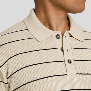 Men <b>Plus</b> <b>Size</b> Striped Knit Polo Shirt Short Sleeve Textured Collared Casual Relaxed Fit Summer <b>Sweater</b> Polo Top - Product Image 3