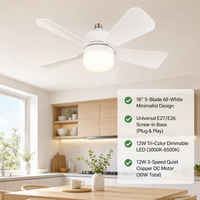Nouvel arrivage E27 Ventilateur de plafond à moteur AC avec lumière LED, télécommande et 5 pales pour cuisine