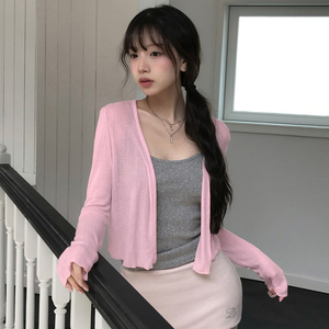 Cárdigan coreano dulce y femenino, sexy, de manga larga, acanalado, básico, ligero, con protección solar, para mujer - Product Image 2