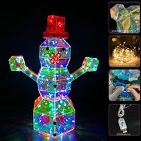 Bonhomme de neige de Noël holographique à effet cristal 3D lumineux, alimenté par USB, LED RGB à intensité variable, éclairage décoratif écologique pour Noël
