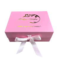 Luxuriöse Rosa Magnetische Geschenkbox mit Goldfolien-Logo und Weißem Satinband für Babyparty, Neugeborenen-Geburtstag, Geschenkverpackung