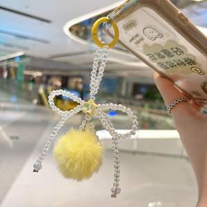 Nouveau sac à main en peluche avec pendentif boule, double bouton, perles de cristal, nœud, <span class=keywords><strong>cordon</strong></span> pour téléphone portable, automne-hiver - Product Image 5