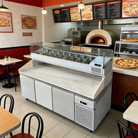 Table de préparation à la pizza professionnelle en acier inoxydable à double température, comptoir à pizza réfrigéré en marbre, vitrine réfrigérée, refroidissement par air