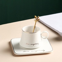 TOMAS, la dernière conception, tasse à café latte en céramique avec bord doré et poignée ronde, avec soucoupe carrée/
