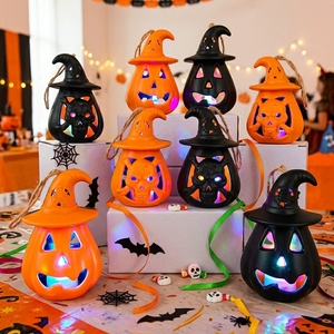 Lanterne citrouille-tête de morteuse d'Halloween, sculptée creuse, veilleuse LED en plastique, décoration de table pour bar, fête de loup-garou, accessoire de maison hantée - Product Image 2