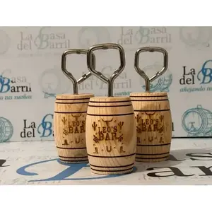 Abridor de botellas en forma de barril, de roble americano y acero inoxidable, redondo, hecho a mano, para abrir cerveza y vino. - Product Image 4