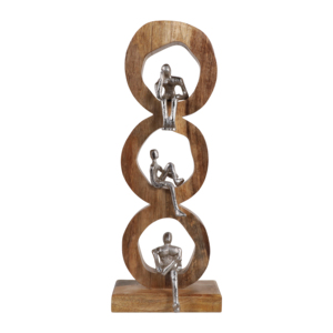 Scultura a tre cerchi in legno e metallo, decorazione per la casa, accessorio per bagno, ufficio, soggiorno. - Product Image 1