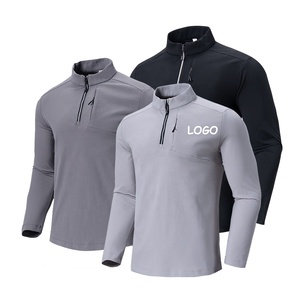 All'ingrosso uomo maniche lunghe 1/4 Zip camicie sportive da ginnastica in pile di poliestere per Fitness Quater con Zip camicie nere per gli uomini - Product Image 3