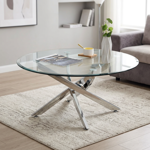AK Brass Modern Metal <b>Coffee</b> <b>Table</b> <b>Silver</b> Finished With Top Glass Unique Design <b>Table</b> For Living Room / Interior Centerpiece - Product Image 3