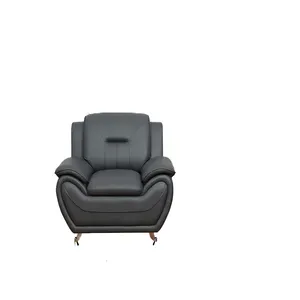 轻型豪华灰色空气皮革枕头顶臂金属腿沙发3 2 1座椅沙发中国直供客厅家具