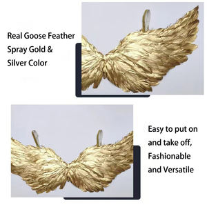 Venta barata, alas de Ángel doradas y plateadas en aerosol, alas de plumas de ganso, alas de hadas para adultos, disfraz de fiesta, vestido elegante con plumas - Product Image 4