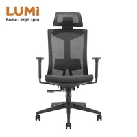 Chaise de bureau ergonomique pivotante à dossier haut en tissu avec accoudoirs en maille