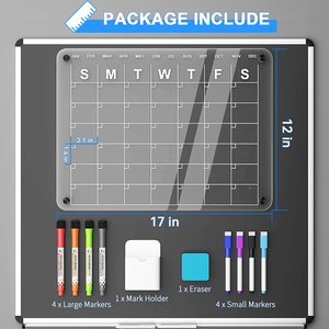 <span class=keywords><strong>Calendario</strong></span> Magnético Acrílico para Refrigerador 43*30 cm 2 Juegos de Tablero Planificador de <span class=keywords><strong>Calendario</strong></span> para Refrigerador Transparente Incluye 6 Marcadores y Borrador - Product Image 5