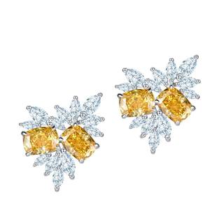 Joyería de Moda, Plata, Circonita Cúbica Sintética, Gemas, Bola Amarilla de 8x10mm, Flor de Circonita Cúbica, Anillo de Bodas, Pendientes, Chapado en Rodio, Romántico - Product Image 1